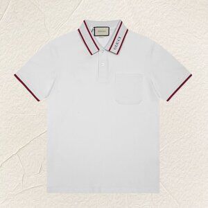 Gucci Logo Stripe Polo Shirt (White)